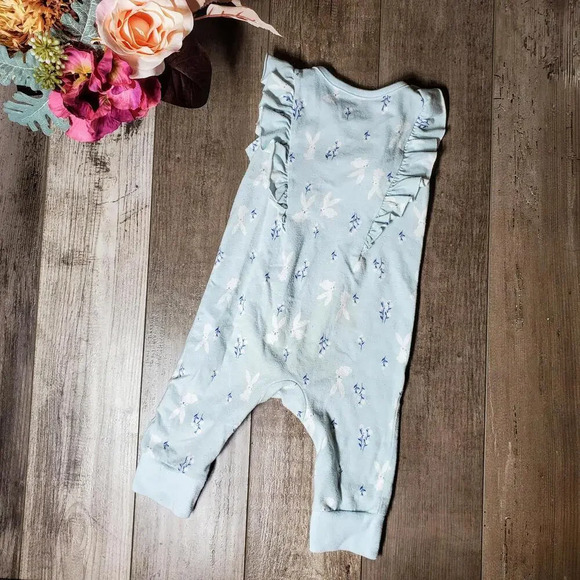 Baby Cat & Jack Baby Blue and White Rabbit Jumpsuit Romper Size 3-6M - Picture 8 of 9